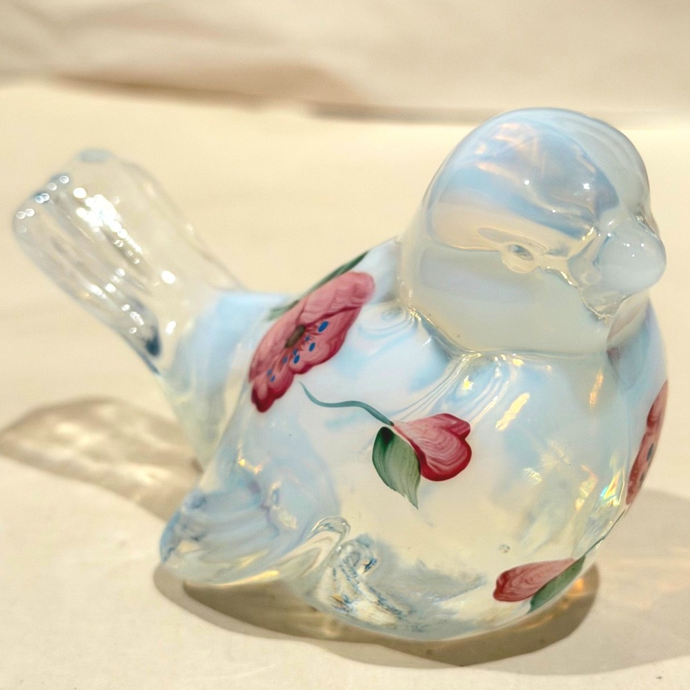 Fenton Opalescent Crystal Glass Bird Figurine Hand Painted Karen Easton 1999